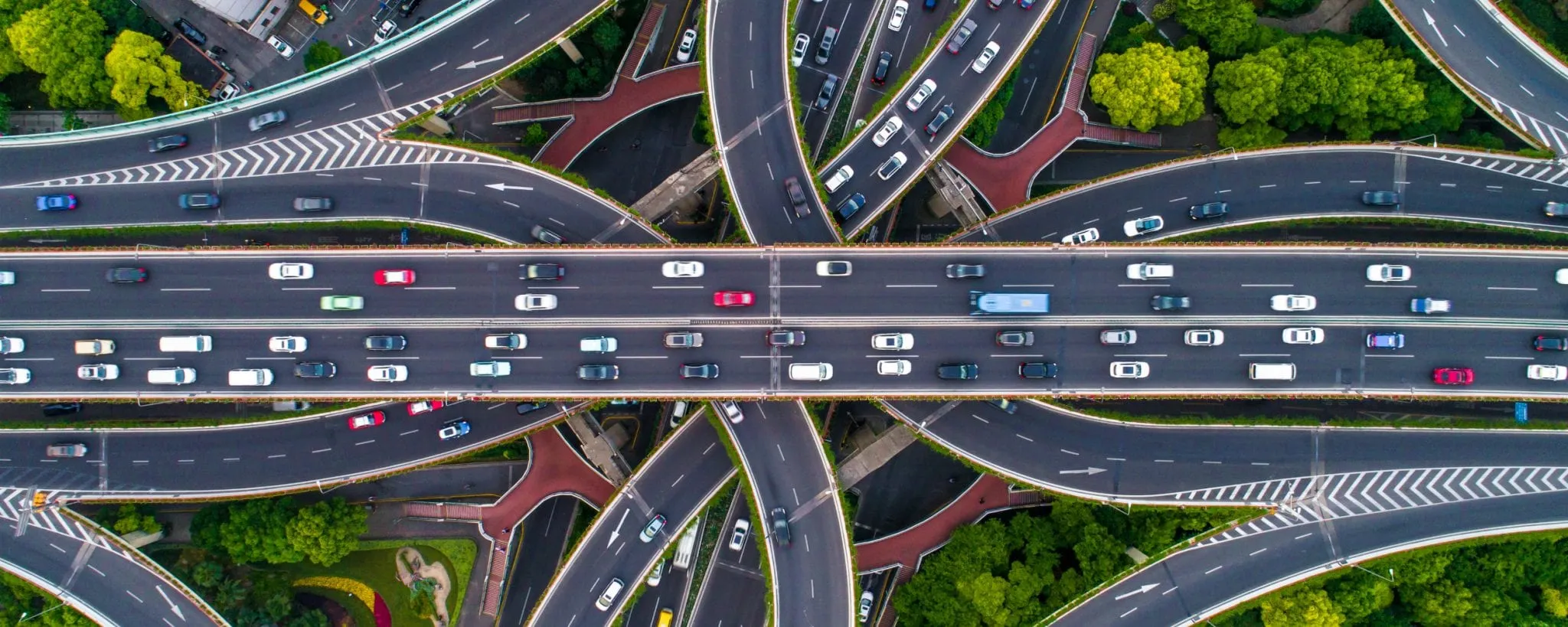 Vehicles moving through a city interchange
